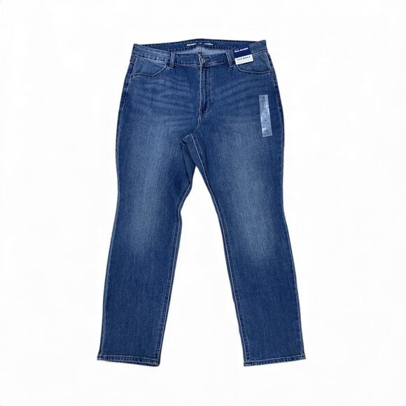 New-Old Navy Blue High-Rise Wow Straight Jeans Women’s Size 16 Short - Picture 1 of 8